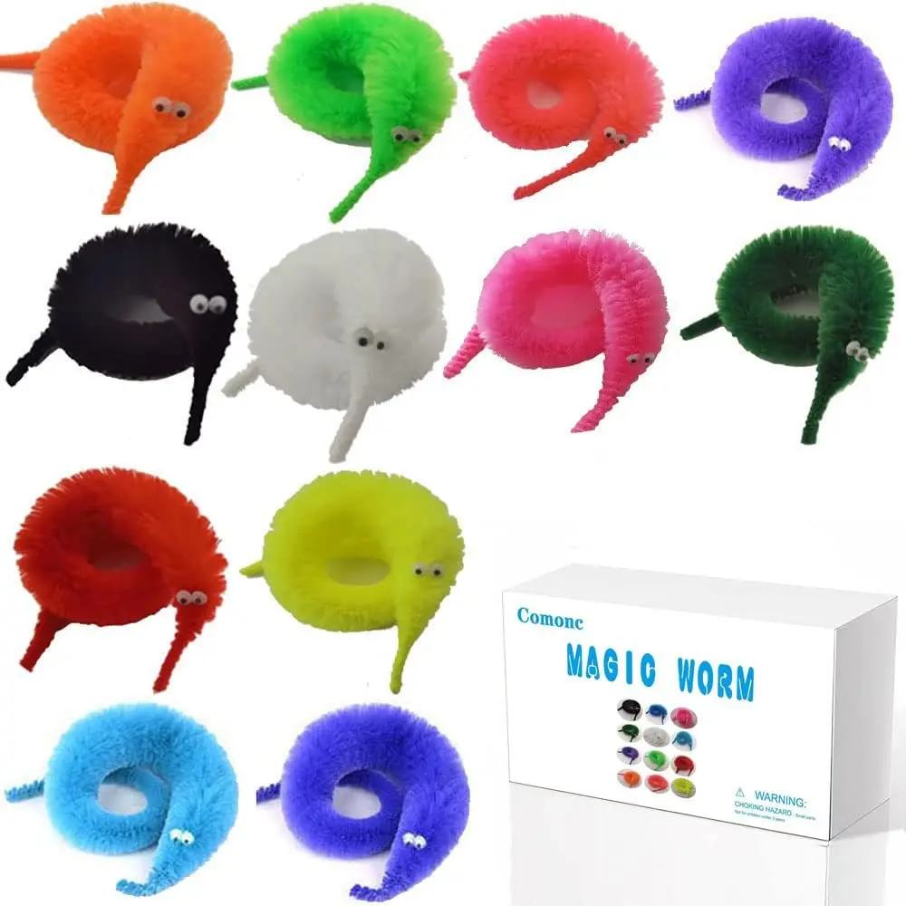 High Quality Polyester Colorful Artificial Worms on a String Toys, 60-Pcs Twisty Wiggly Fuzzy String Worms, 12 Colors - Festive Party Supplies, Prank Gift Set