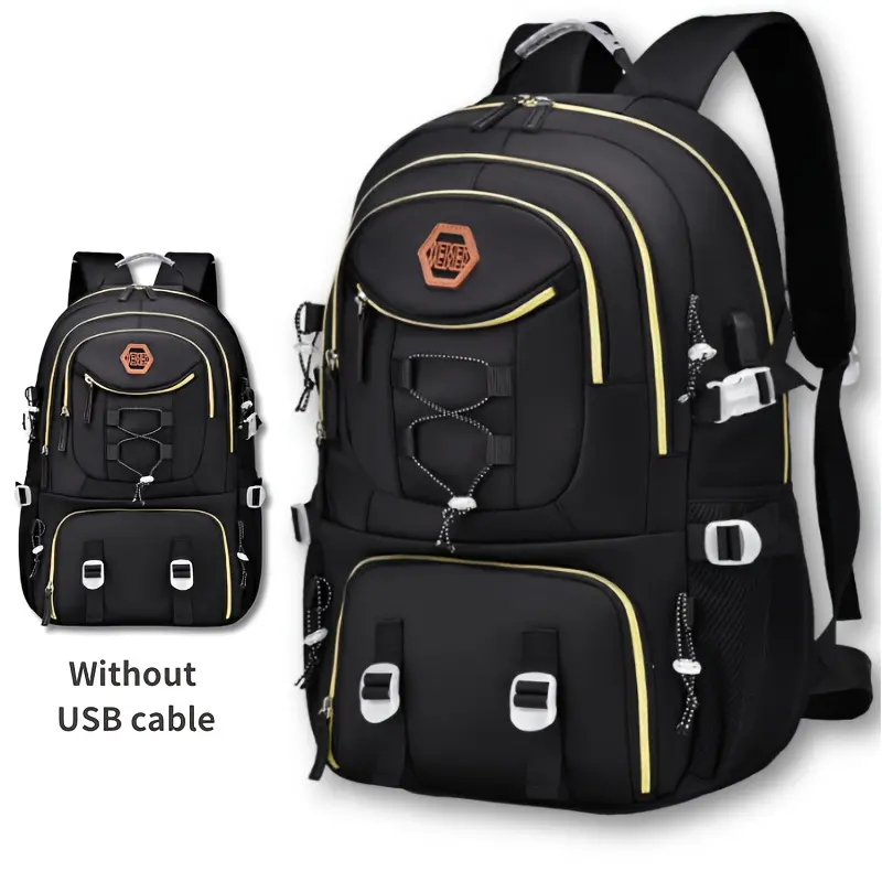 Stylish Multifunctional Backpack - Durable Nylon with Crocodile Texture, Large Capacity for Laptop, Travel, School & Work, White & Brown Design