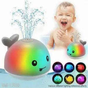Glowing Sensory Water Spray Whale Toy, Automatic Shut off When Left Dry, Unisex Bath Shower Toy for Babies and Kids, Includes Screwdriver Tool