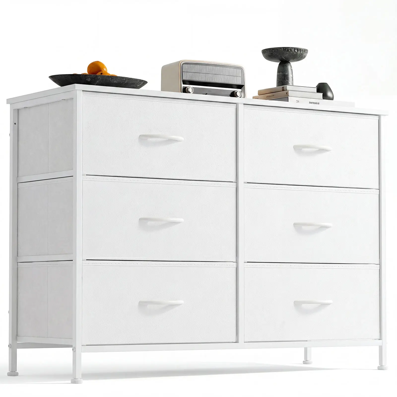 6-Drawer Wide Dresser Cabinet - Metal Frame, Wooden Top, 45" TV Stand, Bedroom Drawer Dresser, Storage Organization Furniture for Living Room, Drawer Dresser Cabinet