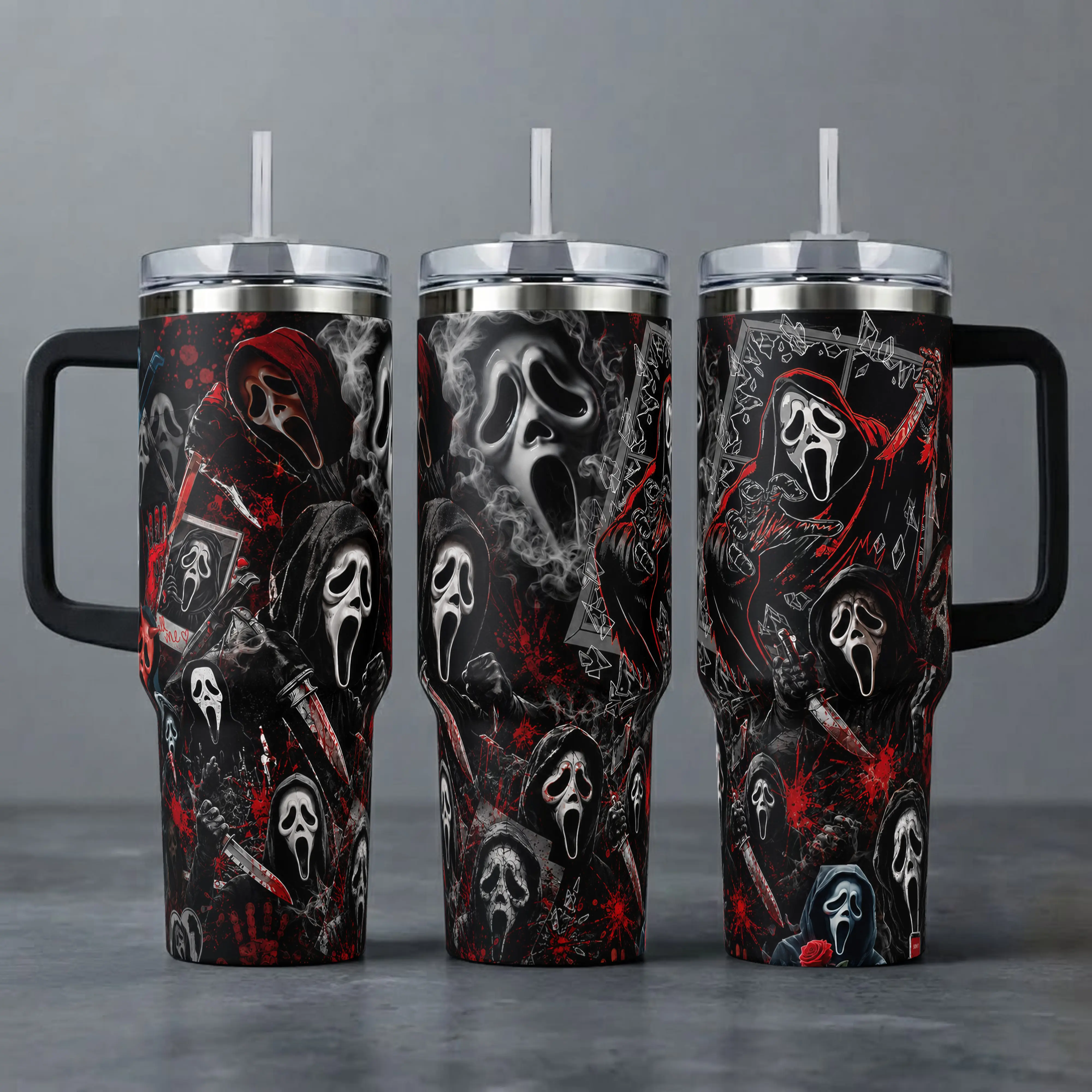 Ghostface Tumbler Collection, 20oz & 40oz Travel Mugs with Handle & Straw - Iconic Horror Slasher Movie Designs, Perfect Gift for Scream Fans and Horror Movie Enthusiasts Drinkware Insulated