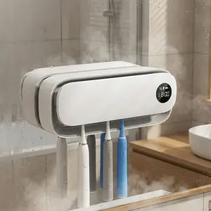 Sanitizeri Toothbrush Cleaner Wall Mounted Toothbrush Sanitizer and Holder with 5 Slots with Heating and Fan Drying for Bathroom Family
