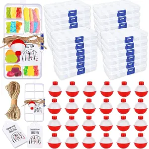 30 Sets Fishing Party Favors Candy Tackle Boxes with 30 Fishing Bobbers and 30 Thank You Cards, Ideal for Fishing Themed Party Decorations