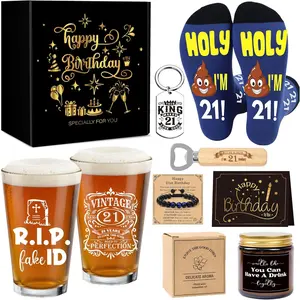 21st Birthday Gifts for Men,  21st Birthday  with  Glass, Bottle Opener, Socks, Bracelet, , Card for 21 Year Old Man Legal Drinking  Present Christmas Holiday