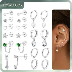LOYALLOOK 10Pairs Hypoallergenic Flat Back Earrings Cartilage Earring Sets for Multiple Piercing 20G Stainless Steel Earrings Gold Stud Small Hoop Earrings Stacks Flatback Stud Earrings