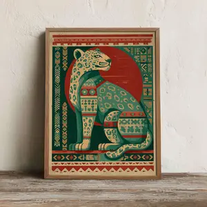 [UNFRAMED] Mexican Jaguar Poster, Aztec Folk Wall Art
