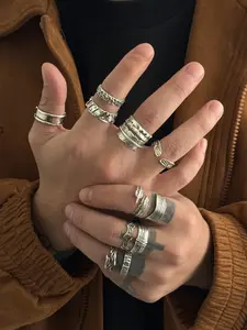 Men's Geometric Open Ring Set, Stackable Rings, Fashionable Casual Design, Daily Party Wear, Versatile Metal Rings Gift, Trendy Hip-Hop Style, Boho Style Rings, Dainty Stacking Rings