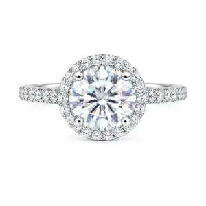 J-003PT-LuxeStone 1CT Round Halo Moissanite Engagement Ring - Durable Stainless Steel Costume Jewelry Ring for Women