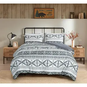Zella 3-Southwestern Geometric Motif Comforter - Multicolor Gray White Light Brown Printed Washed Microfiber, Queen