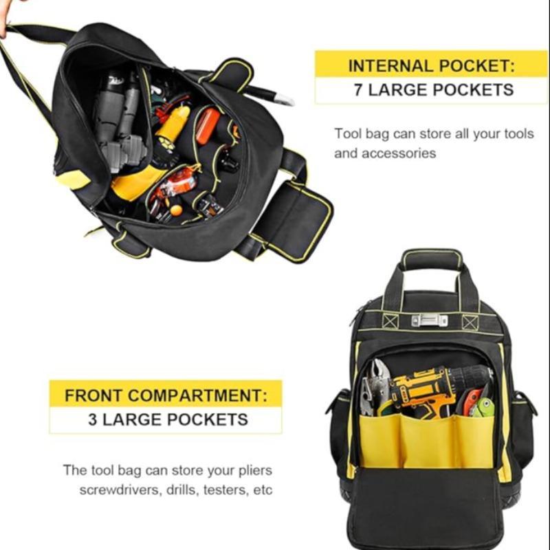 Tool Backpack with Waterproof Base, Durable Multi-functional Pocket for Electrician and Industrial and Construction Work, Tool Organizer, Tool Bag