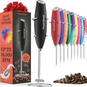 Powerful Handheld Milk Frother Mini Wand Battery Operated Stainless Steel Drink Mixer with Stand for Coffee Lattes Cappuccino Frappe Matcha Hot Chocolate Gift