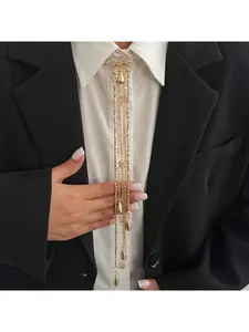 European and American cross-border jewelry ins metal chain tassel pin brooch design CCB drop-shaped suit pendant