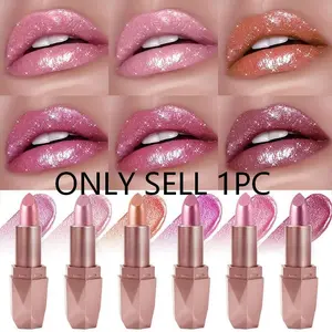 Diamond pearlescent lipstick, fine sparkling golden bright moisturizing and moisturizing broken diamond galaxy color lipstick