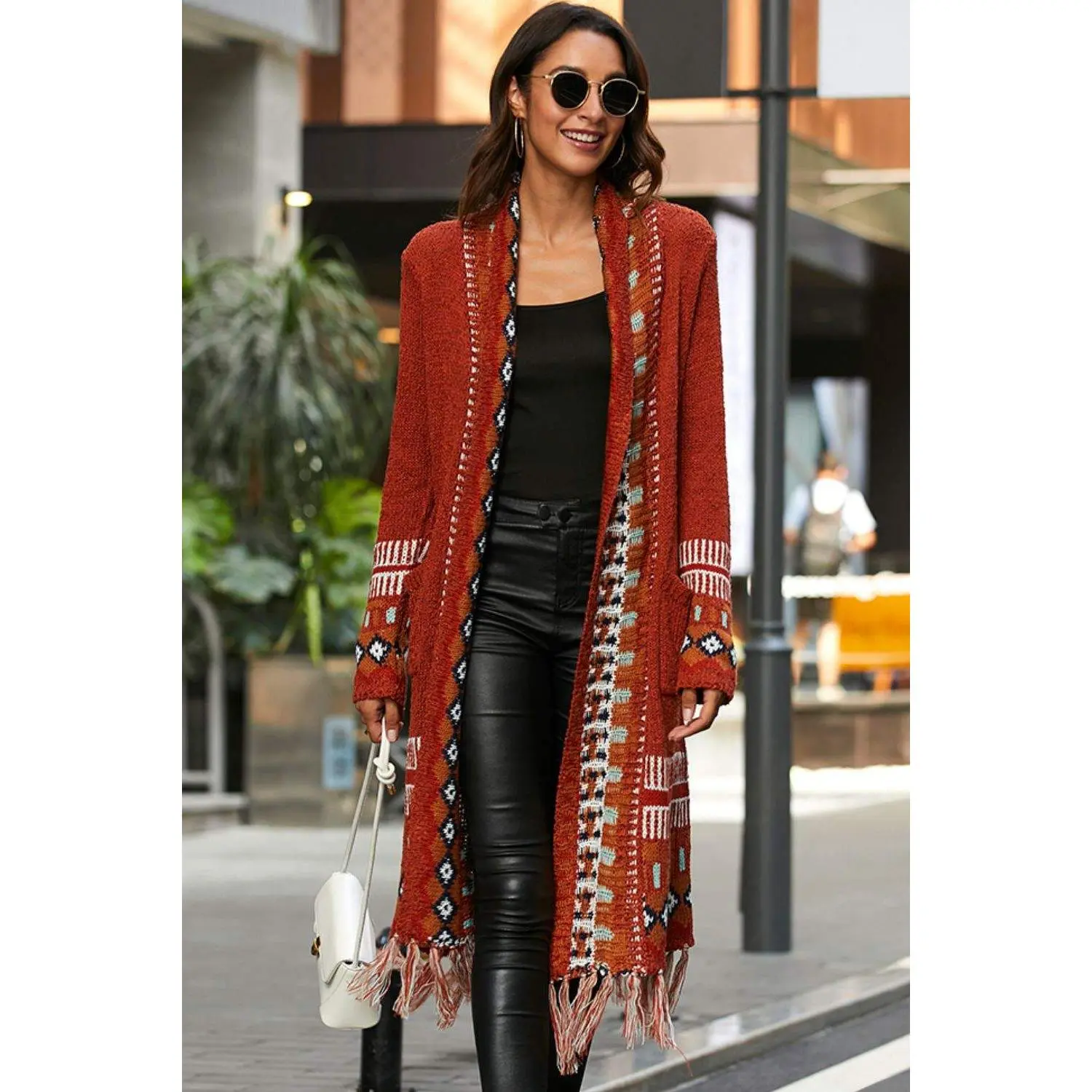 Bohemian Tassel Hem Open Front Duster Cardigan