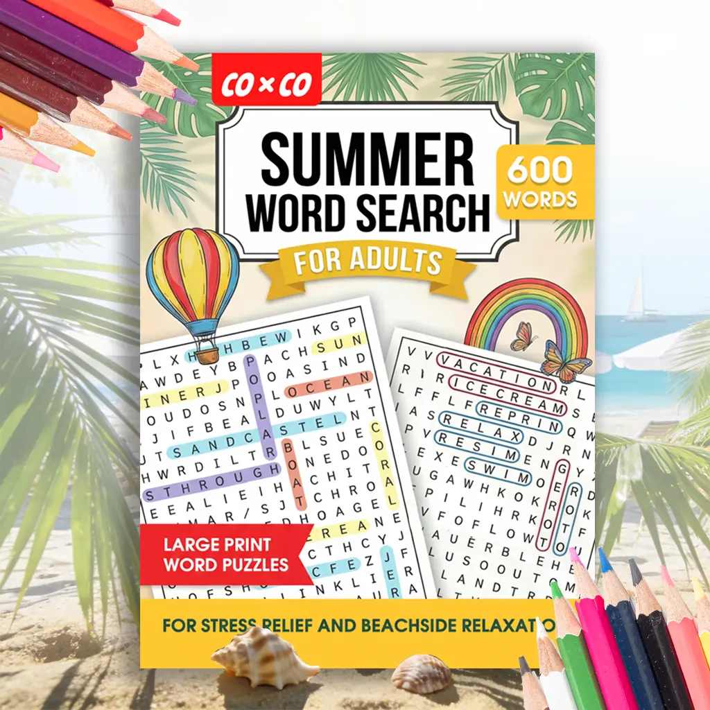A 36-page double-sided crossword puzzle book printed on both sides, suitable for adults for memory and cognitive training. With large font size, it contains over 600 words. sohochic