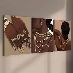 3-count wooden frame canvas, trendy light luxury style black element decorative poster, exquisite and fashionable female poster, perfect living room and bedroom decoration, modern family poster, corridor wall art, waterproof, art, Artwork