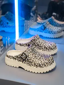 Unisex Leopard Print Thick Sole Mules, Casual Versatile Slip-Ons, Adjustable Buckle, Height Boost, Anti-Slip, Comfortable Footwear