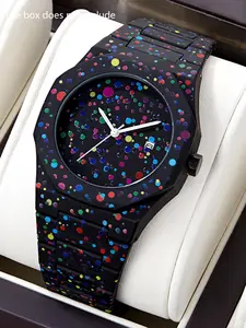 A men's colorful, cool polka dot high-end, fashionable, high-value retro calendar quartz watch, Stylish watch