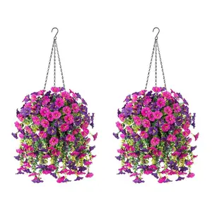 Realistic Hanging Morning Glory Basket, Outdoor Garden Decor, PVC Material, UV-Resistant Flowers, Ideal for Porch, Balcony, Garden Decoration