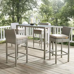 Modway Conduit Bar Stool Outdoor Patio Wicker Rattan Set of 4 in Light Gray Beige