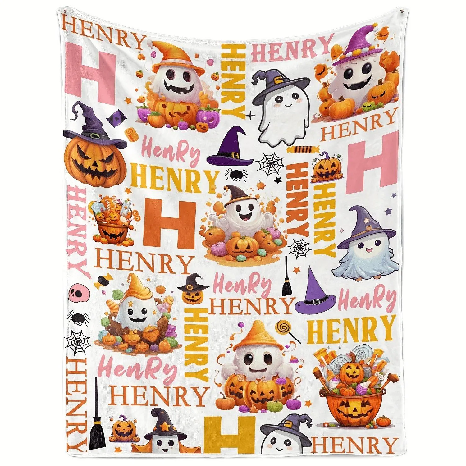 Custom Halloween Blanket With Name, Personalized Cute Ghost Pumpkin Blanket, Halloween Decor Personalized Gifts Blanket