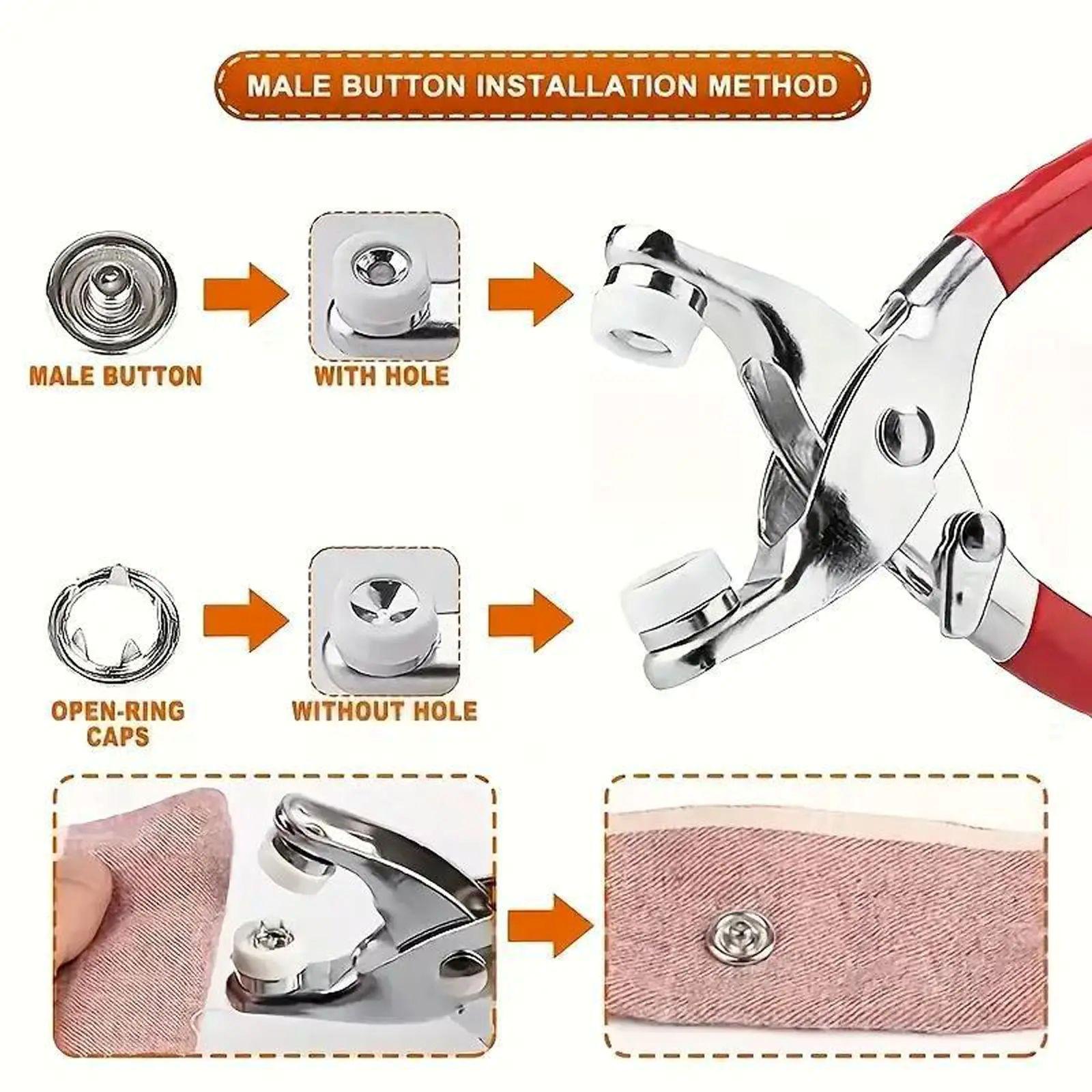 Buttons & Pliers Tool Kit,Including100pcs Invisible Colored Metal Buckle&1 Count Manual PressurePliers,Household Sewing