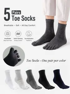 Men's Plain Casual Five-Toe Socks, 1 Pair/5 Pairs, Comfortable and Breathable, Perfect for All Seasons, Daily Wear