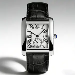 Classic Square Roman Numerals Silver Analog Water Resistant Watch Suitable For Women Men Stainless Steel Strap Date Display Casual Wristwatch