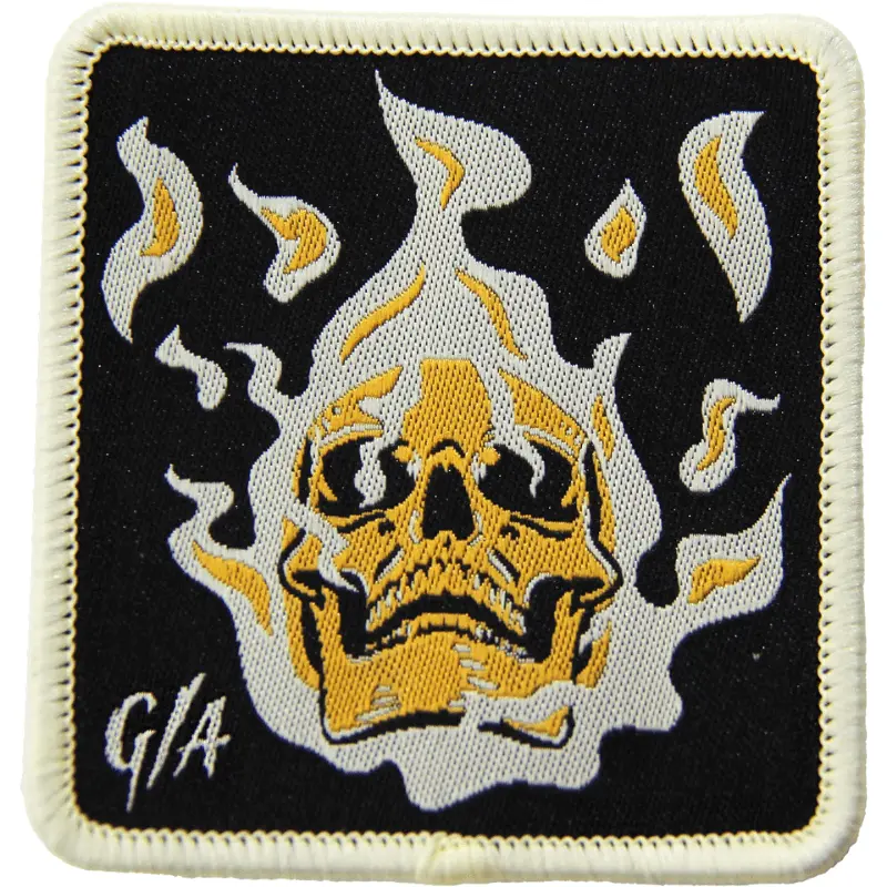 GhostAmmo Skull Flame Embroidered Patch - Premium 100% Polyester, Fade-Resistant, Heat-Seal Ready, 2 ¼ in x 2 ¼ in, G/A Insignia, Durable Construction