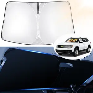 Canvcle Windshield Sun Shade for 2018-2026 Volkswagen Atlas & VW Atlas Cross Sport Foldable Sun Visor Protector Blocks 99% UV Rays Keeps Car Cooler Double Layer Reflective Fabric