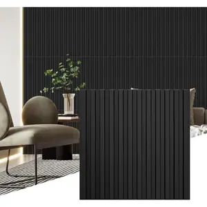Slat Wall Panel,  Wall Panels for Interior Wall Decor PVC Fluted Textured Panel 12-Tile 19.7 x 19.7in - Black