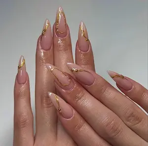 Glam Gold Accent Press On Nails/Handmade Gel Nails In Medium Almond/Glue On Nails/Summer Nails/Birthday Wedding Prom Faux Nails/Gift for Her