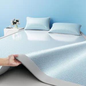 YHFYHF Summer Ice Silk Cooling Mat Set (1 Mat + 2 Pillowcases), High Density Cool Ice Silk Fabric, Quick Heat Dissipation, Breathable, Suitable for Bedroom