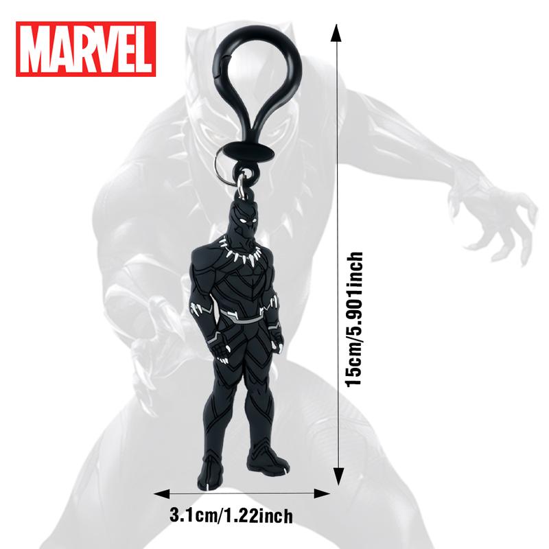 Marvel Black Panther Keychain 1PC Official License Figurine Bag Clip Dark Style Charms Super Hero Anime Peripheral Backpack Decoration Car key Pendant Desk Ornament Durable PVC Soft Rubber Gift