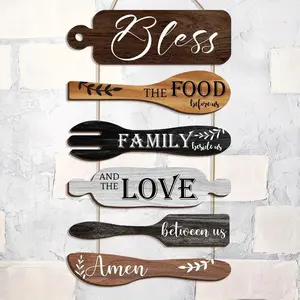 Wooden Kitchen Wall Decor Set, Alphabet and Utensil Patterns with Rope Hanging Wall Art Decoration, Interior Wall Decor for Home Kitchen Dining Room, Viral TikTok Trending Kitchen Decor Must Have