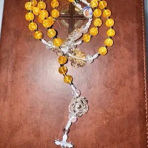 Orange Blossoms Our Lady of Međugorje Rosary with Citrine Beads and Silver Cross Charm