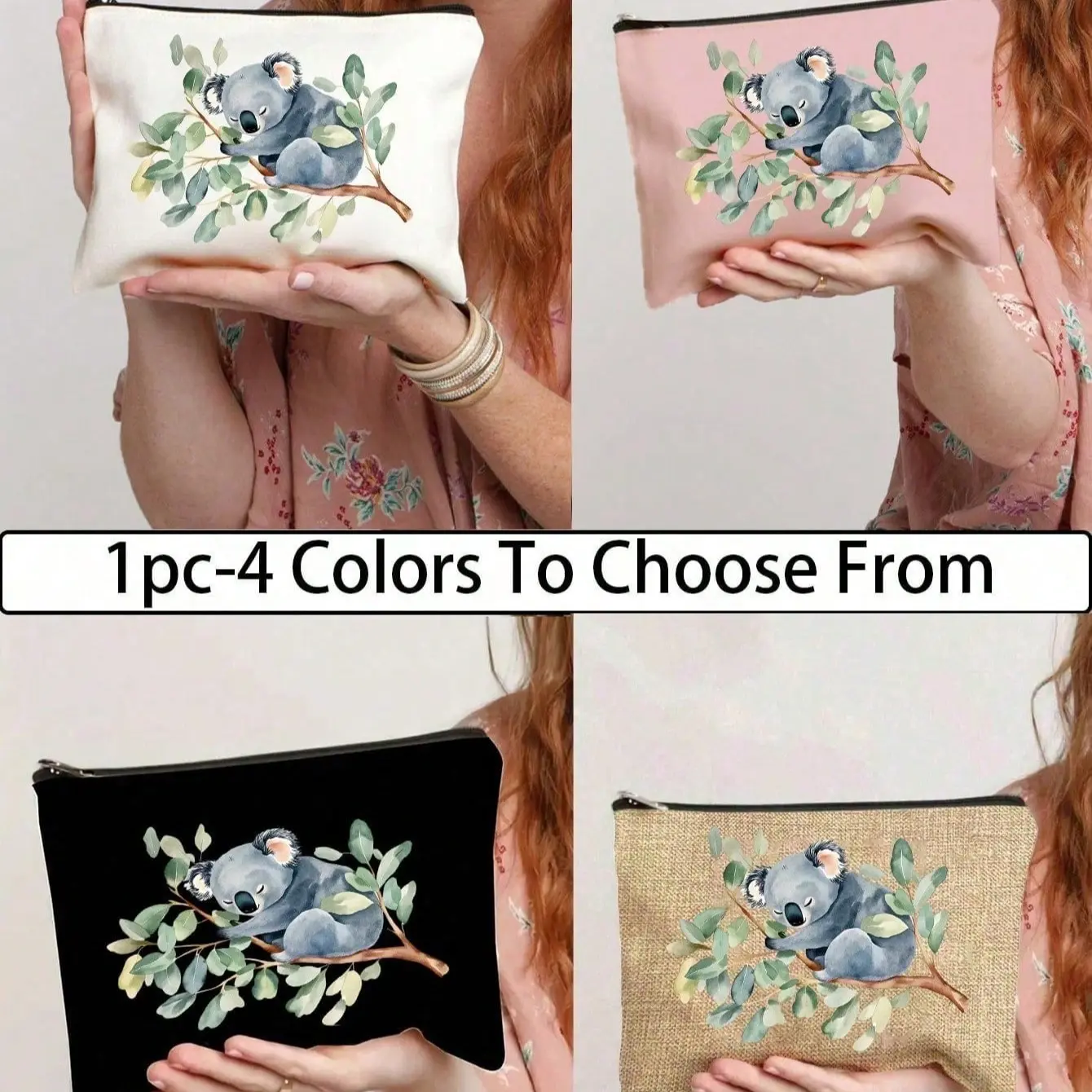 Watercolor Koala Pattern Multifunctional Travel Makeup Bag, Durable Polyester Zipper Pouch, Ideal for Women