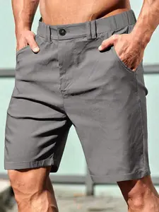 Men's Solid Pocket Cargo Shorts, Regular Fit Fashion Comfy Shorts for Daily Wear, Men's Bottoms for All Seasons, Everyday Shorts, Casual Comfy Shorts, Casual Sports Shorts, Fitted Casual Shorts, Cargo Style Shorts, Casual Streetwear Shorts
