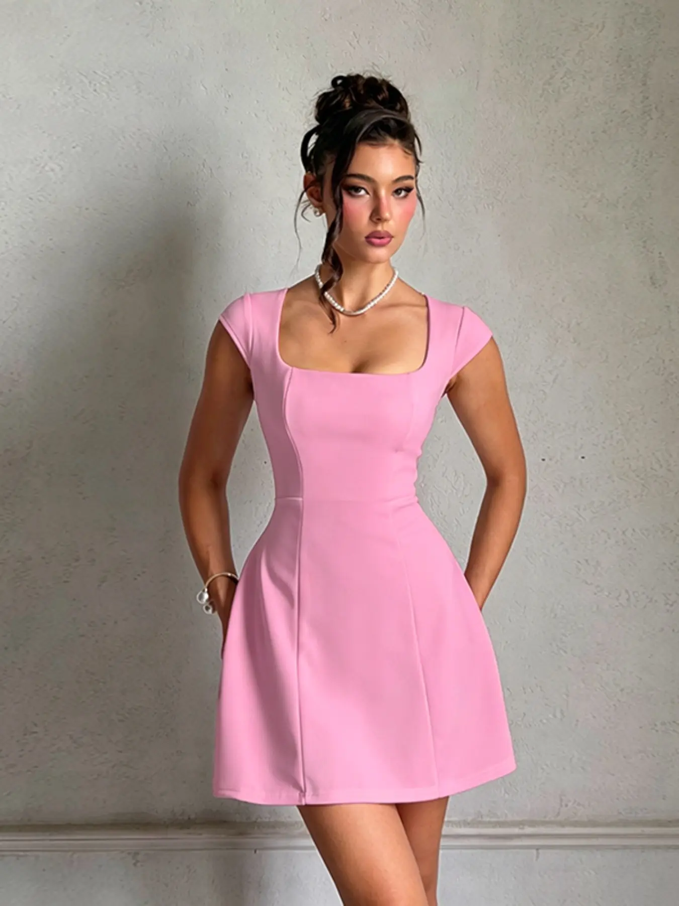 Women's Plain Square Neck A Line Dress, Formal Wear, Elegant Cap Sleeve Short Dress for Party Holiday Wedding Guest, Ladies Fall Clothes - TikTok Shop Women's Plain Square Neck A Line Dress, Formal Wear, Elegant Cap Sleeve Short Dress for Party Holiday Wedding Guest, Ladies Fall Clothes - TikTok Shop