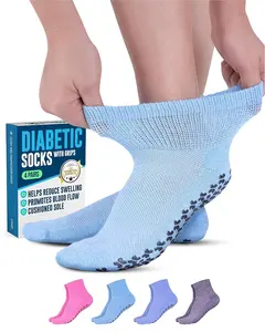 Doctor's Select Diabetic Socks With Grips | 4-Pair Set | For Neuropathy Relief | Ankle Non-Slip Hospital Socks | Light Blue, Blue, Purple, Pink