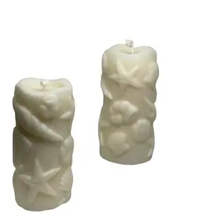 Summer Candles Set of 3 - Decorative Candles with Seashell and Starfish Designs for Summer Themes