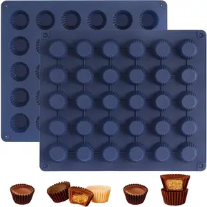 2 Pcs Bite-Size Blue Silicone Molds for Peanut Butter Cup Chocolate Keto Fat Bomb Jelly Ice and Cordial