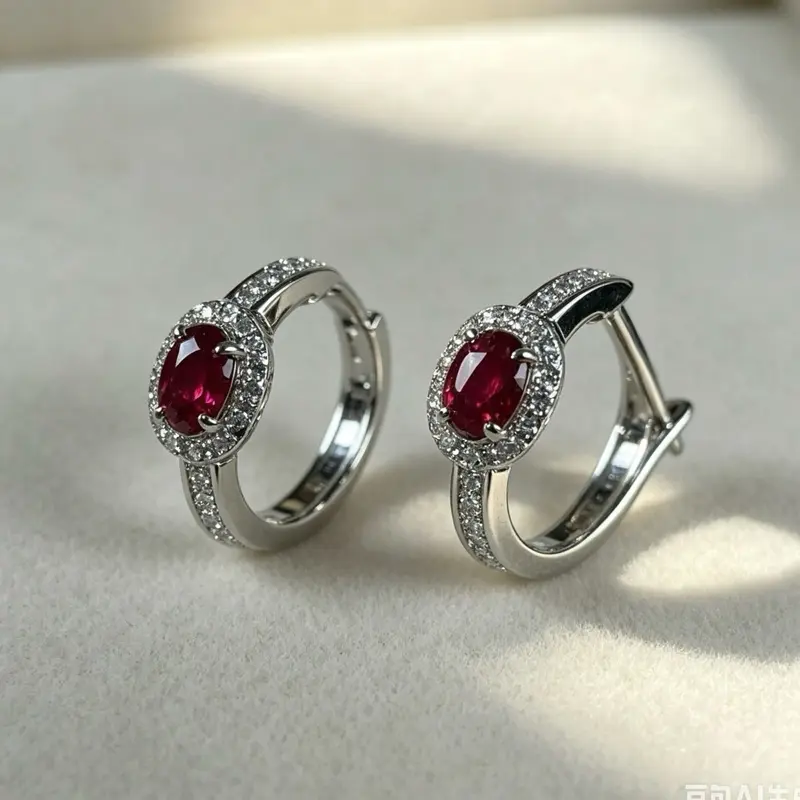 <PingEast jewelry > 925 sterling silver huggie earrings set with 3×4mm natural rubies