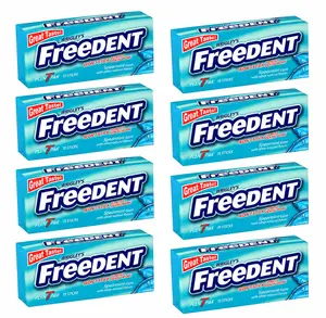 Wrigley's Freedent Spearmint Gum 15 Sticks per Pack (Pack of 8) – Fresh Spearmint Flavor, Non-Stick Chewing Gum for Dental Work, Long-Lasting Breath Freshener, Convenient Bulk Pack.