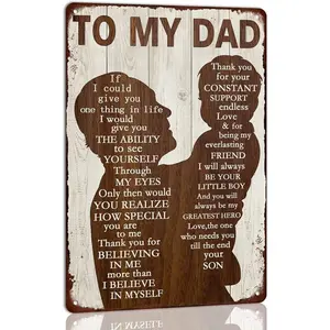 To My Dad Metal Sign Father's Day Tin Sign Vintage Home Wall Decor Signs Birthday Gift For Dad From Son For Kitchen Office 8x12 Inch