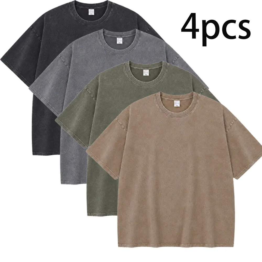 Men's 1/4 Pack Acid Wash Oversized Cotton T-Shirts, Loose Fit Short Sleeve Gym Tees for Everyday Wear & Summer