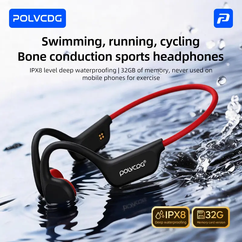 POLVCDG X7 wireless bone conduction earphones, 10H play time, IPX8 waterproof, 32GB built-in memory, sport open earphones with volume control, sport open earphones with volume control, sport open earphones with volume control Christmas gift Flex Open Earb
