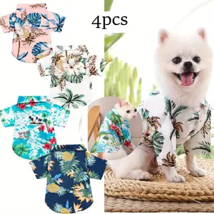 4 Packs Small Pet Summer T-Shirts Hawaii Style Floral Pet Dog Shirt Breathable Cool Clothes Beach Seaside Puppy Sweatshirt for Puppy (M,L)