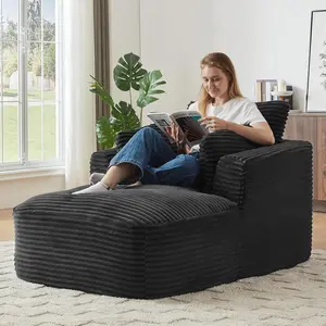 Oversized Chaise Lounge Chair Indoor, Corduroy Comfy Boneless Sleeper Sofa Couch with Pillows for Living Room Apartment Reading Nook, No Assembly Required, 45.3”W