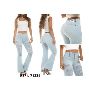 Premium Colombian flared jeans with a push-up effect that enhances the buttocks. A slim fit with a beautiful rhinestone design that accentuates your curves. Gorgeous jeans.